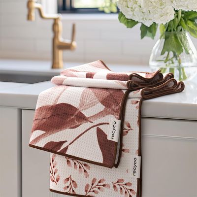 RECYCO Waffle Kitchen Towel Set of 2 - Quick Dry Microfiber Sustainable Dish Towels - Ultra Absorbent Reusable Cleaning Tea Towels - Lightweight Hand Towels,16x 28, Terracotta
