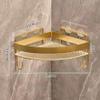 ZSG642KGF Bathroom Shelf Corner Shower Caddy, Adhesive Wall Mounted with Hooks, No Drill Triangle Acrylic Shower Organizer with Metal Fence, Modern Style, Gold Finish view 2