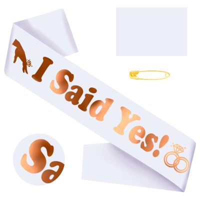 "I Said YES !" Sash with Rose Gold Foil, White Bride to Be Bachelorette Sash for Bridal Shower Engagement Wedding Hen Party Decorations Supplies Accessories Favors Gift (White + Rose Gold)