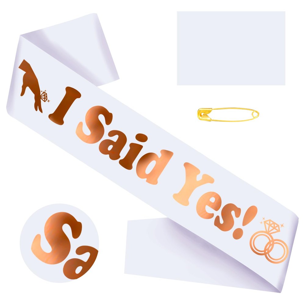 "I Said YES !" Sash with Rose Gold Foil, White Bride to Be Bachelorette Sash for Bridal Shower Engagement Wedding Hen Party Decorations Supplies Accessories Favors Gift (White + Rose Gold)
