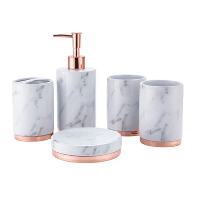 CWENZXDIA Bathroom Accessory Set 5 Packs Ceramic Bathroom Set Bath Organizer with Soap Dispenser Toothbrush Holder Tumbler Soap Dish Bathroom Decor