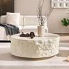 35.43'' Fiberglass Coffee Tables for Living Room,Round Center Table Imitation Stone Table,Vintage Side Modern Coffee Tables for Office Apartment,No Need Assembly-Beige view 3