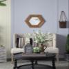 18.5" Hexagon Teak Wood Wall Mirror, Modern Vanity Mirror for Bathroom Living Room view 2