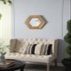 18.5" Hexagon Teak Wood Wall Mirror, Modern Vanity Mirror for Bathroom Living Room view 3