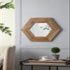 18.5" Hexagon Teak Wood Wall Mirror, Modern Vanity Mirror for Bathroom Living Room view 4