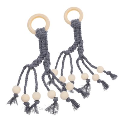 Alipis 2pcs Bohemian Banana Hanging Hooks Set Hand-Woven Cotton Rope for Kitchen Fruit and Vegetable Display Stylish Wall Organizer with Wooden Beads Grey Color