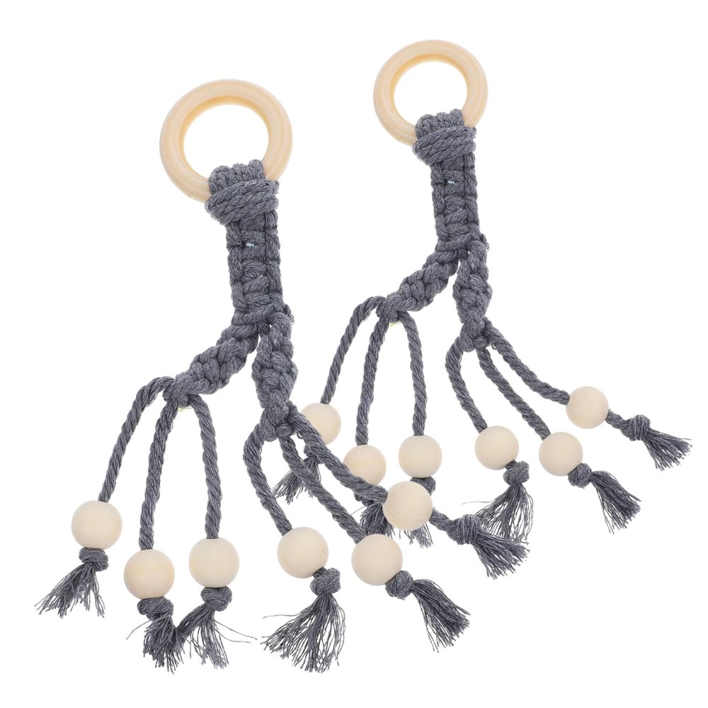 Alipis 2pcs Bohemian Banana Hanging Hooks Set Hand-Woven Cotton Rope for Kitchen Fruit and Vegetable Display Stylish Wall Organizer with Wooden Beads Grey Color