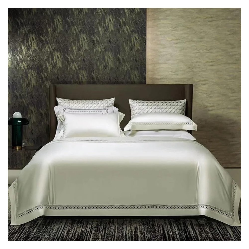 Blue Solid Color 1500TC High end Egyptian Cotton Duvet Cover Luxury Hollow Out Bedding Set Silky Soft Bed Cover Bed Sheet Pillowcases,Bed