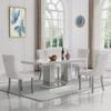 5 Piece Dining Table Set with 4 Fabric Dining Chairs,Luxury Faux Marble Dining Table and Chair Set for 4, White Marble Dining Room Table Set w/Silver Pedestal, 70in Dining Kitchen Table Set for 4 view 1