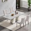 5 Piece Dining Table Set with 4 Fabric Dining Chairs,Luxury Faux Marble Dining Table and Chair Set for 4, White Marble Dining Room Table Set w/Silver Pedestal, 70in Dining Kitchen Table Set for 4 view 2