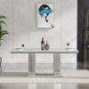 5 Piece Dining Table Set with 4 Fabric Dining Chairs,Luxury Faux Marble Dining Table and Chair Set for 4, White Marble Dining Room Table Set w/Silver Pedestal, 70in Dining Kitchen Table Set for 4 view 4