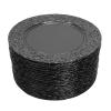 100Pcs Charger Plates Bulk with Floral Pattern, 13" Round Floral Plates Embossed Rim Plastic Charger Plate Decorative Round Plate Chargers for Dinner Wedding Party Event Tabletop Setting Decor Black view 1