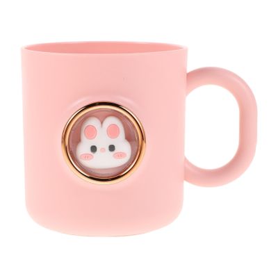 FRCOLOR Pink Toothbrush Holder with Handle, Cartoon Bunny Animal Mouthwash Cup for Kids Children Brushing Teeth, Reusable Rinse Plastic Tumbler for Bathroom Sink and Travel 4.72X3.34X3.14In
