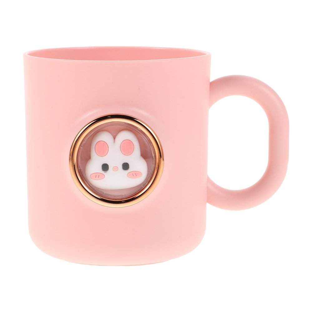 FRCOLOR Pink Toothbrush Holder with Handle, Cartoon Bunny Animal Mouthwash Cup for Kids Children Brushing Teeth, Reusable Rinse Plastic Tumbler for Bathroom Sink and Travel 4.72X3.34X3.14In