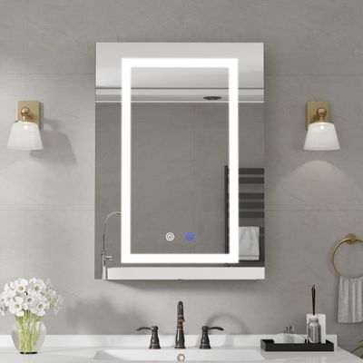 20" x 26" Medicine Cabinet Mirror with Lights, Recessed or Wall Mount LED Bathroom Mirror with Storage - 3 Color Temperature, Stepless Dimming, Defogger, Memory Function, 2 Outlets & 2 USB Ports