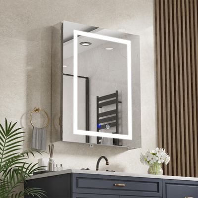 20" x 30" x 5.3" Medicine Cabinet with Lights for Bathroom, 2 Outlets & 2 USB Ports, Built-in Sensing Light, 3 Colors Temperature, Stepless Dimming, Defog, Adjustable Shelves, Wall Mount or Recessed