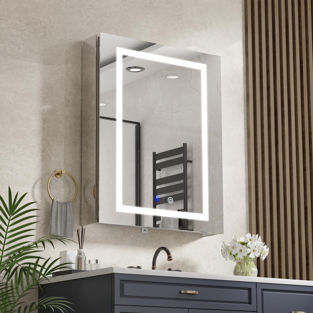 20" x 30" x 5.3" Medicine Cabinet with Lights for Bathroom, 2 Outlets & 2 USB Ports, Built-in Sensing Light, 3 Colors Temperature, Stepless Dimming, Defog, Adjustable Shelves, Wall Mount or Recessed