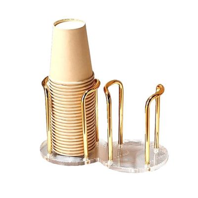 Elegant Acrylic Cup Holder Disposable Cup Storage Organizer Home Coffee Tea Cup Rack Stylish Storage Solution (Gold, 2 Seat)