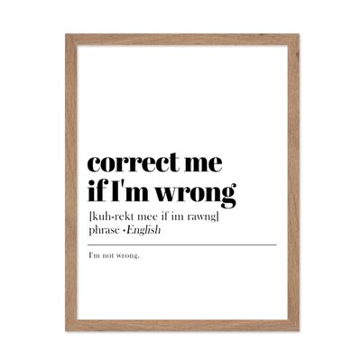 Poster Master Typography Poster - Retro Dictionary Print - Correct Me If I'm Wrong Definition, Book Page, Funny - Gift for Colleague, Friend - Wall Decor for Home, Office, 8x10 Beige Framed