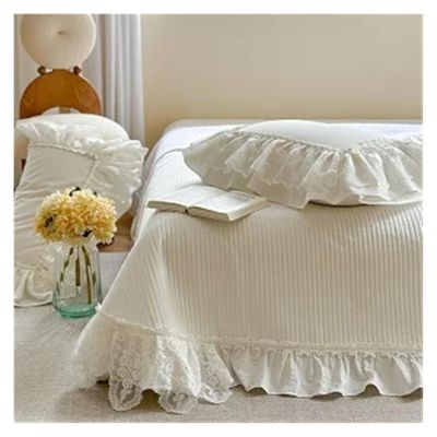 Pearl White Cream Yellow Cotton Lace Ruffles Princess Wedding Bedding Set Duvet Cover Set Bedspread Bed Sheet Pillowcases,Bedding