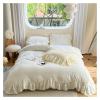 Pearl White Cream Yellow Cotton Lace Ruffles Princess Wedding Bedding Set Duvet Cover Set Bedspread Bed Sheet Pillowcases,Bedding view 2