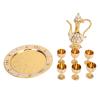 Vintage Wine Pot Set with Tray and Cups, European Retro Coffee Pot Kit, Exquisite Carving, Zinc Alloy, Ideal for Wine Cabinets and Bar Counters (Gold White) view 1