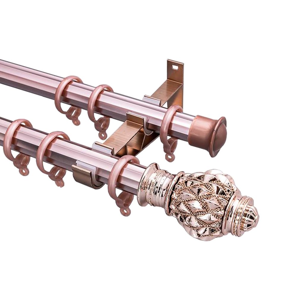 2.8mm Thickened Aluminum Alloy Wall Thickness 28mm Large Diameter Side Mounted Curtain Rod Single Track Double Track Rose Gold 1 Piece(140cm(55.1inch),Double)