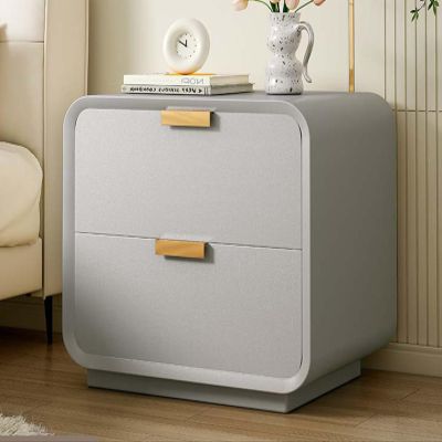 LoKori Nightstand Side Table with Metal Handles, Soild Wood Bedside Table with 2 Storage Drawers,Leather Finish End Table for Bedroom,Living Room Organizer,D,40cm