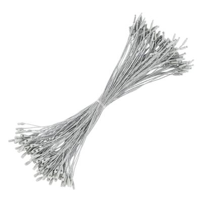 homeemoh 100pcs Ornament Hangers String, 7.87 Inch Precut Metallic Tinsel Rope Ornament Hanging Ropes with Snap Fastener for Christmas Tree Baubles Tags Party Favor, Silver