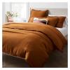 Linen Ruffle Bedding Sets, 4PCS Queen King Size Duvet Cover Sets, Caramal Bed Cover Set with Pillowcase Sheet Quilt Cover,Bed view 3