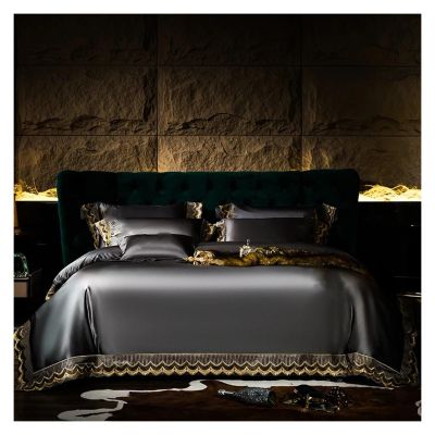 4Pcs Satin Like Silk and Cotton Embroidery Duvet Cover Set Double Queen King Size Luxury Bedding Set Flat Sheet Pillow Shams,Bed