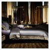 4Pcs Satin Like Silk and Cotton Embroidery Duvet Cover Set Double Queen King Size Luxury Bedding Set Flat Sheet Pillow Shams,Bed view 2