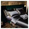 4Pcs Satin Like Silk and Cotton Embroidery Duvet Cover Set Double Queen King Size Luxury Bedding Set Flat Sheet Pillow Shams,Bed view 3