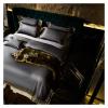 4Pcs Satin Like Silk and Cotton Embroidery Duvet Cover Set Double Queen King Size Luxury Bedding Set Flat Sheet Pillow Shams,Bed view 4