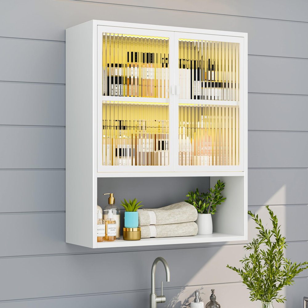 CBNTKI Metal Bathroom Cabinet Wall Mounted,Hanging Medicine Cabinets with 2 Glass Doors,White 3-Tier Over The Toilet Wall Storage Cabinet,Wall Cabinet for Bathroom Laundry Room Kitchen