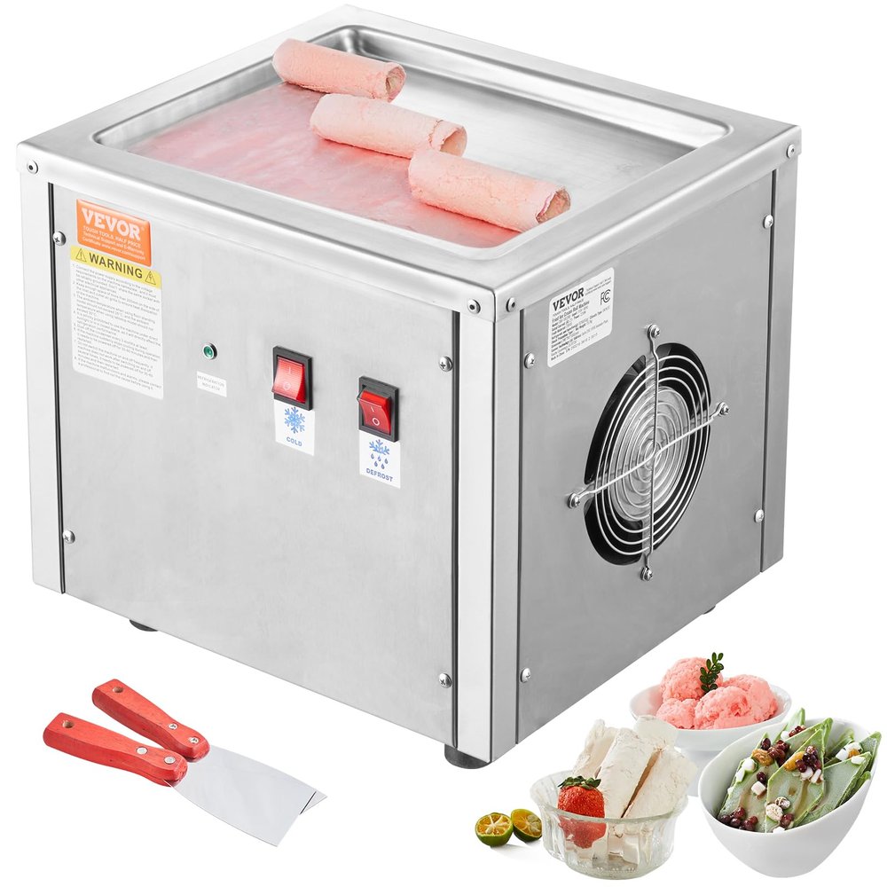 Happybuy Fried Ice Cream Roll Machine, 11"" x 9.5"" Pan, Stainless Steel Rolled Ice Cream Maker with Compressor and 2 Scrapers, for Ice Cream, Frozen Yogurt, Ice Cream Rolls