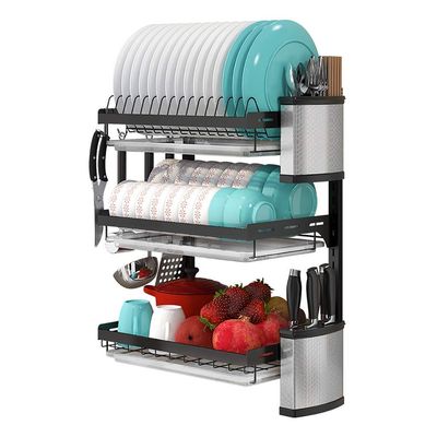 5JJJLOOOPP Black 201 Stainless Steel Kitchen Wall Mounted Dish Rack Drain Rack-2 Tier/3 Tier. (Size: 3 Tier) (Size: 3 Tier)