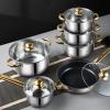 12Pcs Stainless Steel Kitchen Pots with Golden Handles Cookware Set for Gas Electric Induction Home Cooking view 3
