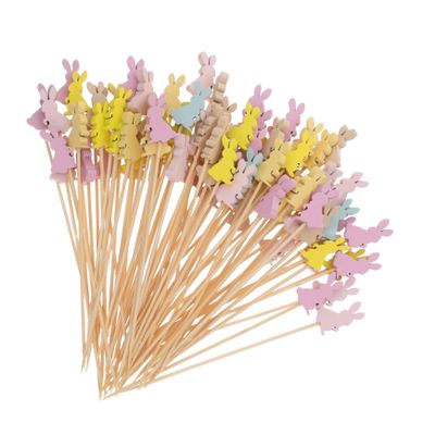 CIYODO Festive Easter Bunny Pick Assortment 100pcs Bamboo Toothpicks Easter Party Supplies Decorative Picks