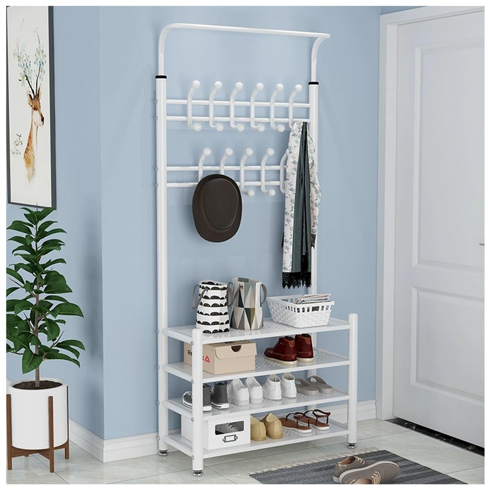 Coat Rack, Hall Tree with Shoe Storage Bench, Entryway Bench with Shoe Storage, Hall Tree for Entryway Storage Bench, Hall Tree with Bench Freestanding, Easy Assembly(White,L66*W30CM/L25.9*W11.8IN)