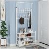 Coat Rack, Hall Tree with Shoe Storage Bench, Entryway Bench with Shoe Storage, Hall Tree for Entryway Storage Bench, Hall Tree with Bench Freestanding, Easy Assembly(White,L66*W30CM/L25.9*W11.8IN) view 1