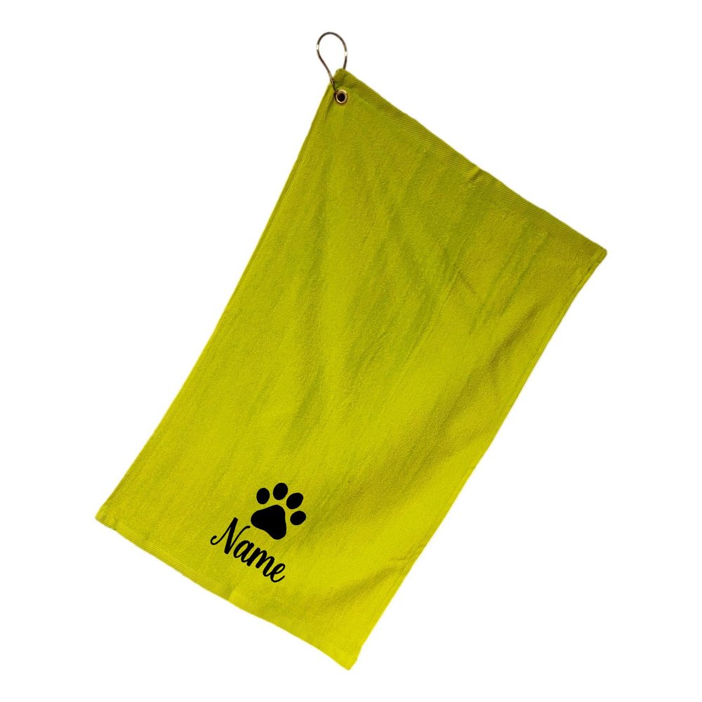 101 BEACH Personalized Paw Dog Towel with Embroidered Name with Clip - Small Size (Lime)