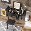 27.9'' Black Makeup Vanity Desk with Flip Top Mirror and LED Light, Dressing Table with Charging Station, 2 Drawers and Fold-up Panel, Vanity Set with Cushioned Stool for Bedroom view 1