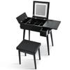 27.9'' Black Makeup Vanity Desk with Flip Top Mirror and LED Light, Dressing Table with Charging Station, 2 Drawers and Fold-up Panel, Vanity Set with Cushioned Stool for Bedroom view 2