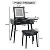 27.9'' Black Makeup Vanity Desk with Flip Top Mirror and LED Light, Dressing Table with Charging Station, 2 Drawers and Fold-up Panel, Vanity Set with Cushioned Stool for Bedroom view 3