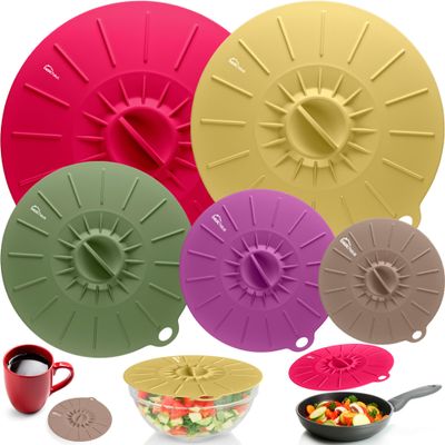 Silicone Lids for Food Storage - 5 Pack - 5 Sizes - Food Grade - Reusable Silicone Bowl Covers for Pots and Pans - Microwave Splatter Cover - Fits Cups, Plates,-Stove, Oven, Fridge, Dishwasher Safe