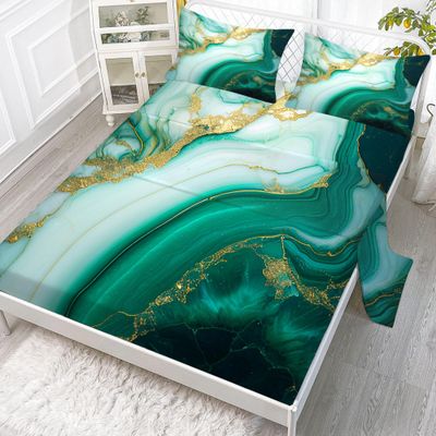 EDGZKO Sheet Set Green Marble: Full Size Emerald Green Bed Sheets for Teen Girls Adults Abstract Turquoise Gold Marbling 4PC Bedding Sets 1 Fitted Sheet & 1 Flat Sheet & 2 Pillowcases
