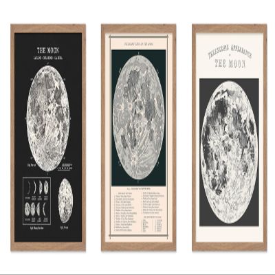 Poster Master 3-Piece Moon Wall Art Set - Lunar Home Decor, Astrological Room Decoration Poster, Black & White Moon Design, Gift for Planetary Astrology Fans, 16x20 Beige Framed