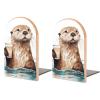 Non-Slip Sea Otterprinted Bookends,Book Stand for CDs,Muso Wood Book Ends for Shelves,Bookends 1 Pair, Book Ends for Heavy Books, Book Shelf Holder for Home Office view 1