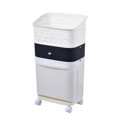 3-Tier Plastic Breathable Laundry Basket, Portable Rolling Laundry Baskets, with Drawer, Remoable Laundry Basket Storage Bucket, for Kitchen Bedroom Bedroom Bathroom (Gray White Large)